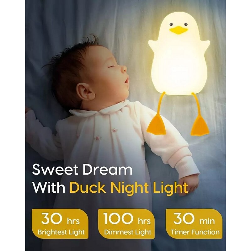 Duck LED Night Lights Cute Silicone Lamp Rechargeable USB Sensor Timing Bedside Lamp For Bedroom Kids Gift4