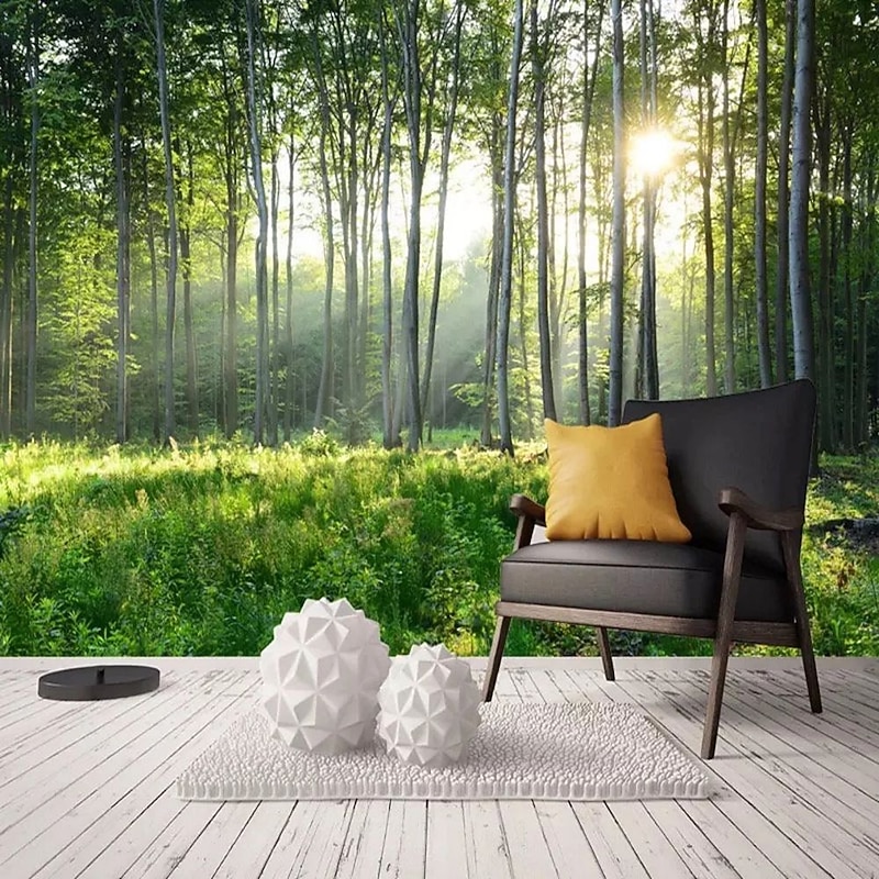 Landscape Wallpaper Mural Green Forest Wall Covering Sticker Peel and Stick Removable PVC/Vinyl Material Self Adhesive/Adhesive Required Wall Decor for Living Room Kitchen Bathroom3