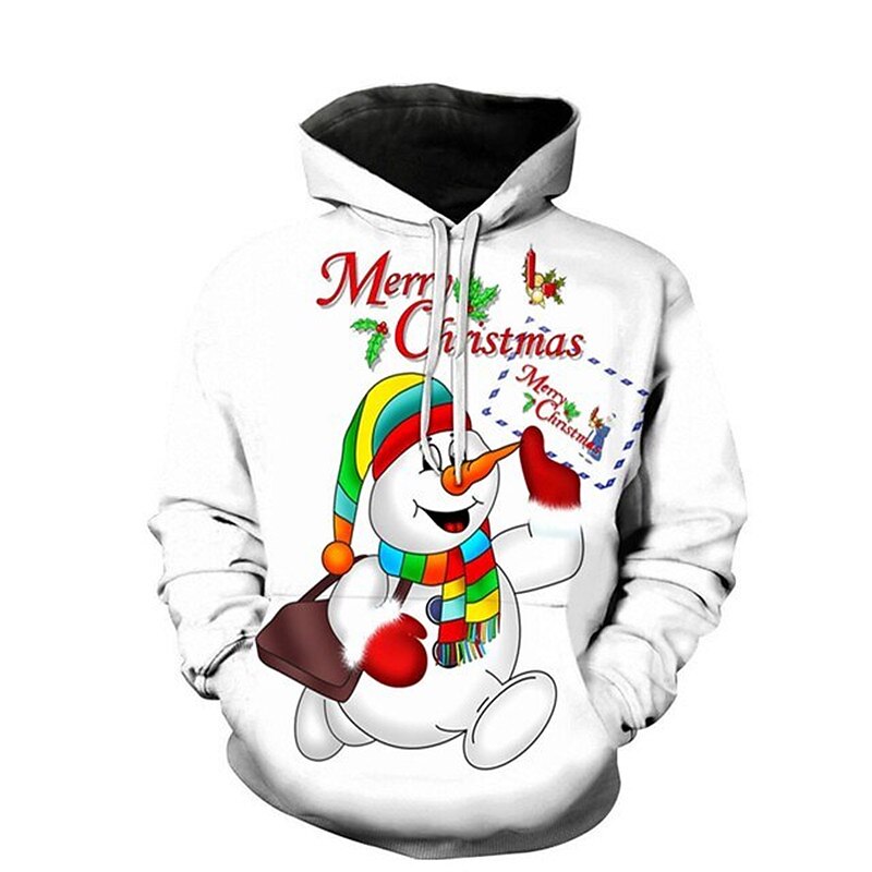 Christmas Men's Christmas Scene 3D Hoodies Pullover Green / Red Red White Hooded Snowman Graphic Prints Print  Daily Sports 3D Print Basic Streetwear2