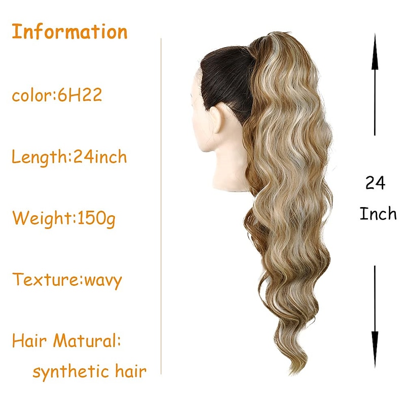 Long Ponytail Extension Drawstring Ponytail Hair Extensions Wavy Pony Tail Synthetic Hairpiece for Women (6H22)