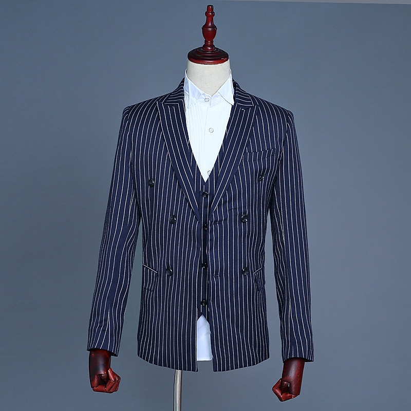 1920s Slim Fit Three Piece Suit Notch Lapel The Great Gatsby Gentleman Gangster Striped Fancy Dress Men's Christmas Carnival Masquerade Wedding Party Prom Adults' Coat Vest Pants2