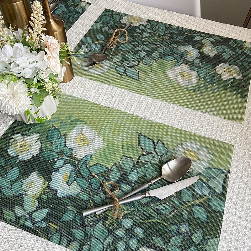Van Gogh Painting Placemats Woven Placemat Vinyl Washable Heatproof Stain Resistant Mats PVC Placemats for Table Dining Office Kitchen Hotel Home Decor