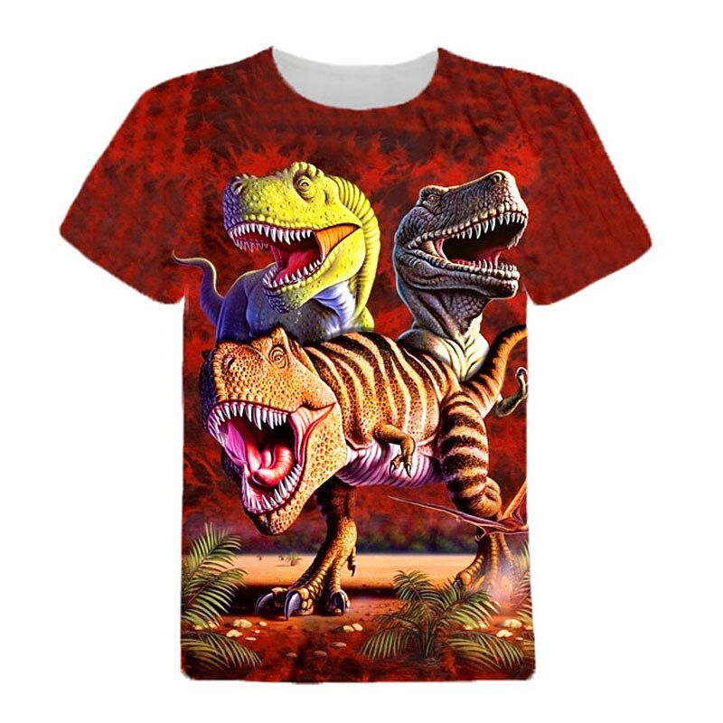 Kids Boys T shirt Tee Animal Dinosaur Short Sleeve Crewneck Children Top Casual 3D Print Cool Daily Summer Wine 3-12 Years2