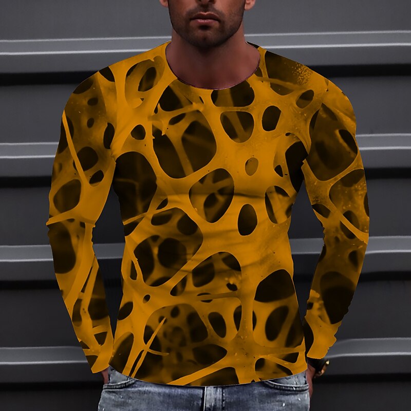 Men's Unisex Geometric Graphic Prints T Shirt Long Sleeve T shirt 3D Print Crew Neck Shirt Designer Casual Big and Tall Daily Holiday White Yellow Red Spring &  Fall Clothing Apparel S M L XL XXL 3XL4