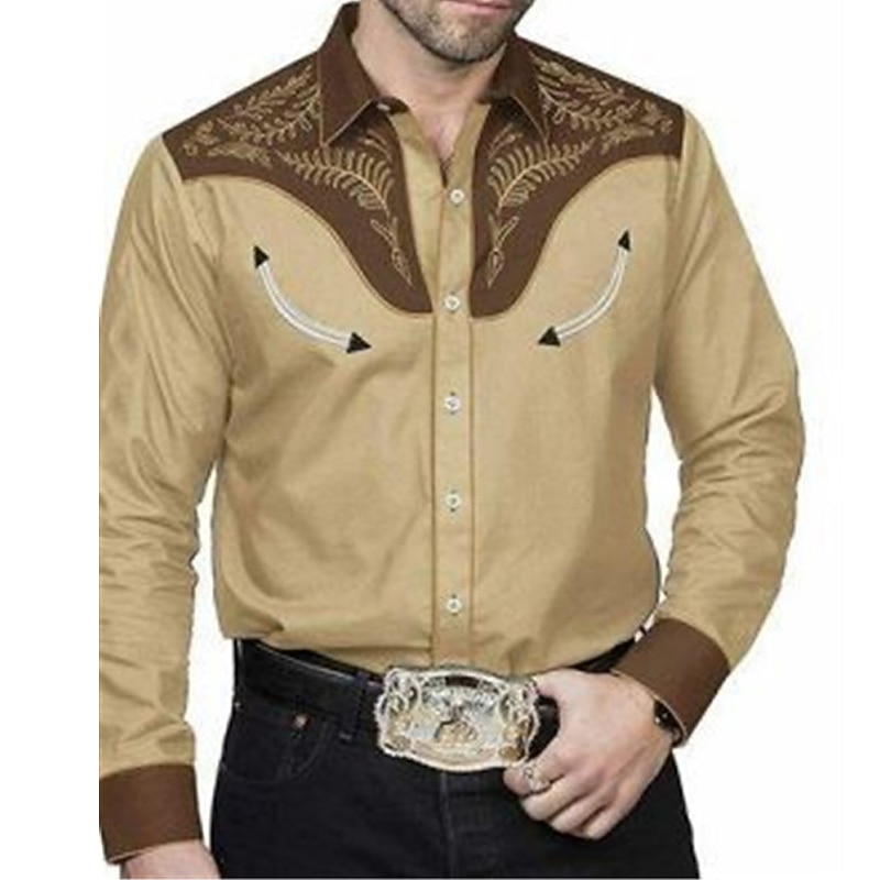 Men's Graphic Prints Leaves Shirt Western Shirt Cowboy Shirt Long Sleeve Fashion Designer Casual Outdoor Daily Fall & Winter Turndown Print Button-Down Khaki