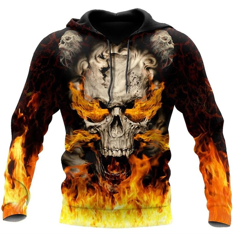 Men's Skull Graphic Prints Hoodie Hoodies Sweatshirt Streetwear Designer Long Sleeve Hooded Daily Sports Black Orange Print Spring &  Fall Designer4