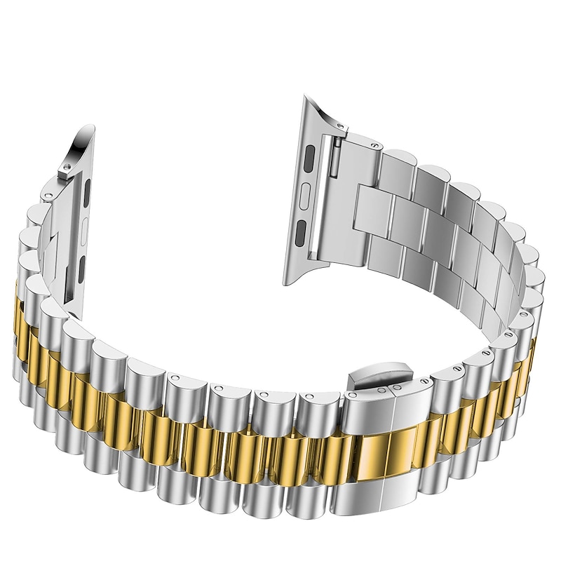 Link Bracelet Compatible with Apple Watch band 38mm 40mm 41mm 42mm 44mm 45mm 49mm Men Two Tone Metal Clasp Stainless Steel Strap Replacement Wristband for iwatch Ultra 2 Series 9 8 7 SE 6 5 4 3 2 12