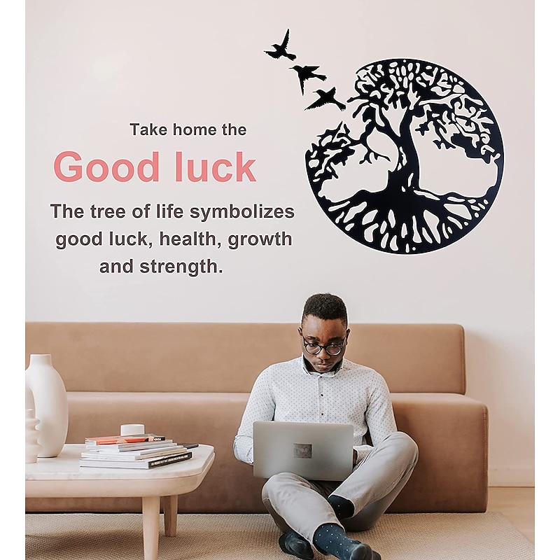 Metal Tree of Life Wall Art Decor, Large Tree of Life and Birds of Peace Wall Plaque Decorative Garden Art Hanging Sculpture3