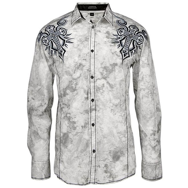 Men's Graphic Prints Shirt Western Shirt Cowboy Shirt Long Sleeve Fashion Designer Casual Outdoor Daily Fall & Winter Turndown Print Button-Down White