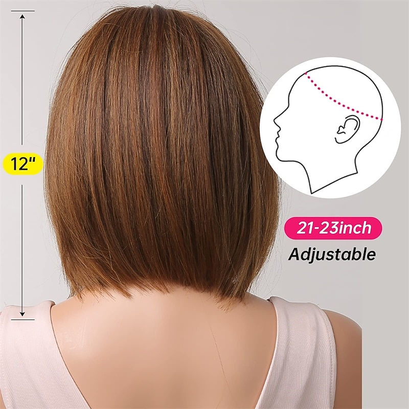 Brown Wigs for Women Short Bob Wigs with Bangs Synthetic Natural Hair Cute Cosplay Wig3