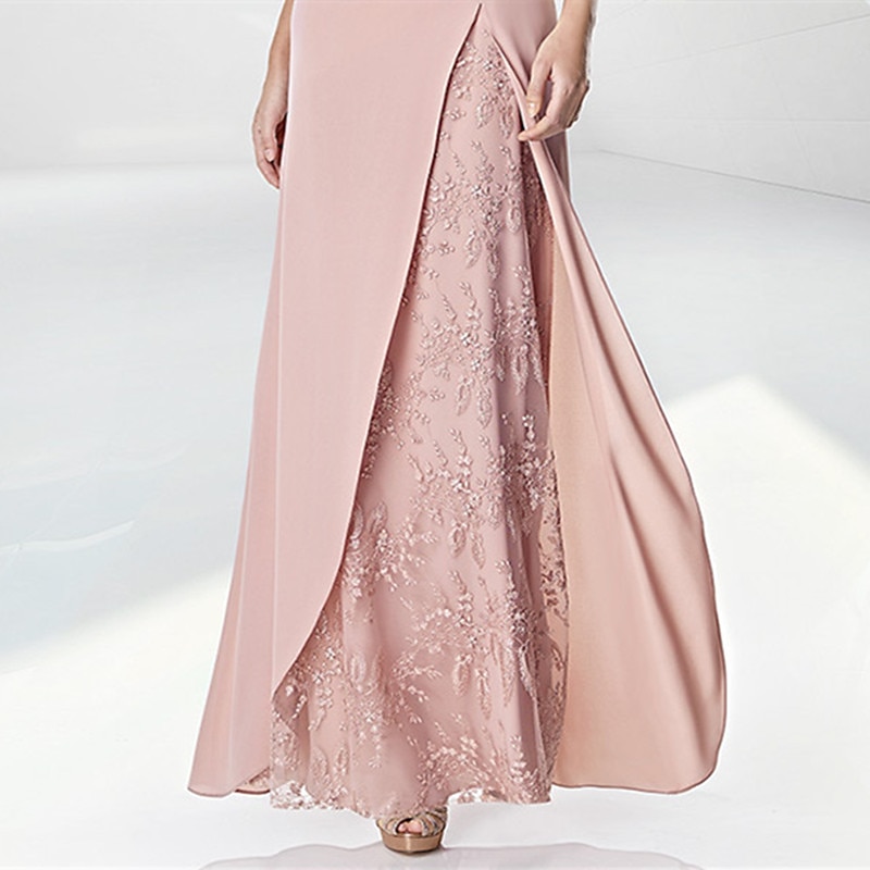 Beach Wedding A-Line Evening Gown Elegant Dress Formal Floor Length 3/4 Length Sleeve V Neck Fall Wedding Guest Chiffon with Embroidery4