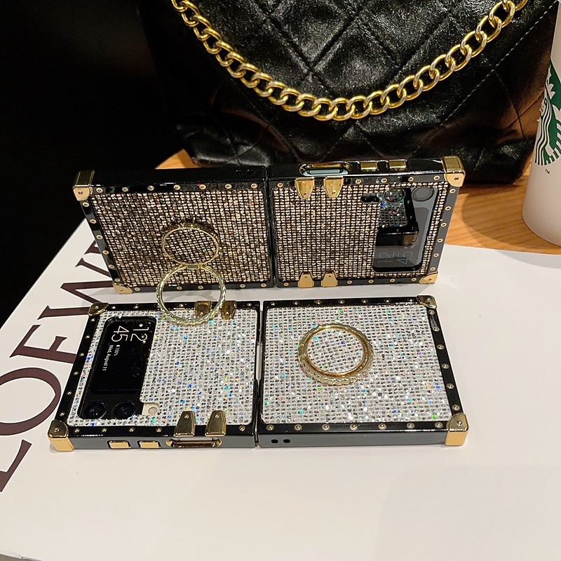 Phone Case For Samsung Galaxy Z Flip 5 Z Flip 4 Z Flip 3 Flip Flip Bling Ring Holder Glitter Shine Crystal Diamond PC3