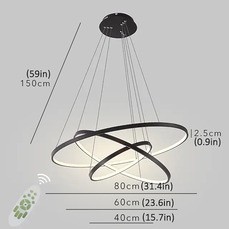 3-Light 80/60/40/20 cm LED Pendant Light Metal Acrylic Ring Circle Design Dimmable Painted Finishes Modern 90W/113W 3-Rings 4-Rings ONLY DIMMABLE WITH REMOTE CONTROL2