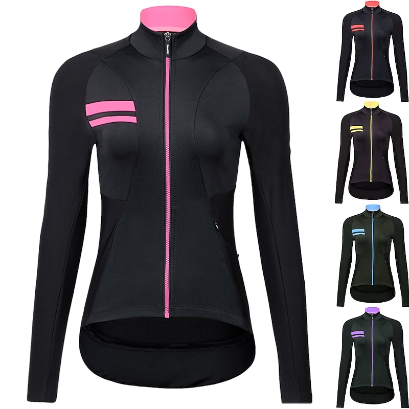 Women's Cycling Jersey Solid Color Long Sleeve Bike Jersey Top with 3 Rear Pockets Mountain Bike MTB Road Bike Cycling Quick Dry Reflective Strips Back Pocket Moisture Wicking Sports Black Yellow Blue