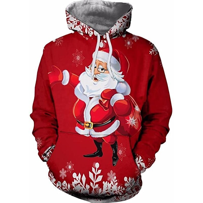 Christmas Men's Santa Claus 3D Hoodies Unisex Pullover Wine Red Custom Print Black White Red Hooded Santa Claus Graphic Prints Print Daily Sports 3D Print Designer Casual Big and Tall Spring &  Fall4