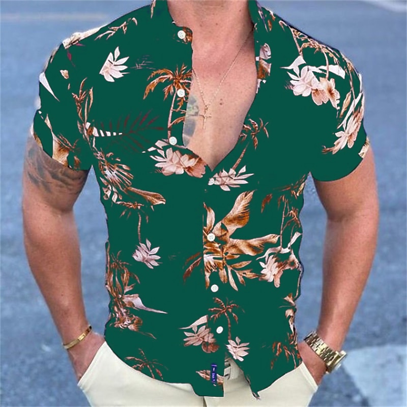 Men's Floral Palm Leaf Tropical Plants Shirt Summer Hawaiian Shirt Aloha Shirt Short Sleeve Shirt Classic Collar Vintage Designer Sexy Vacation Party Street Black Red Blue S M L3
