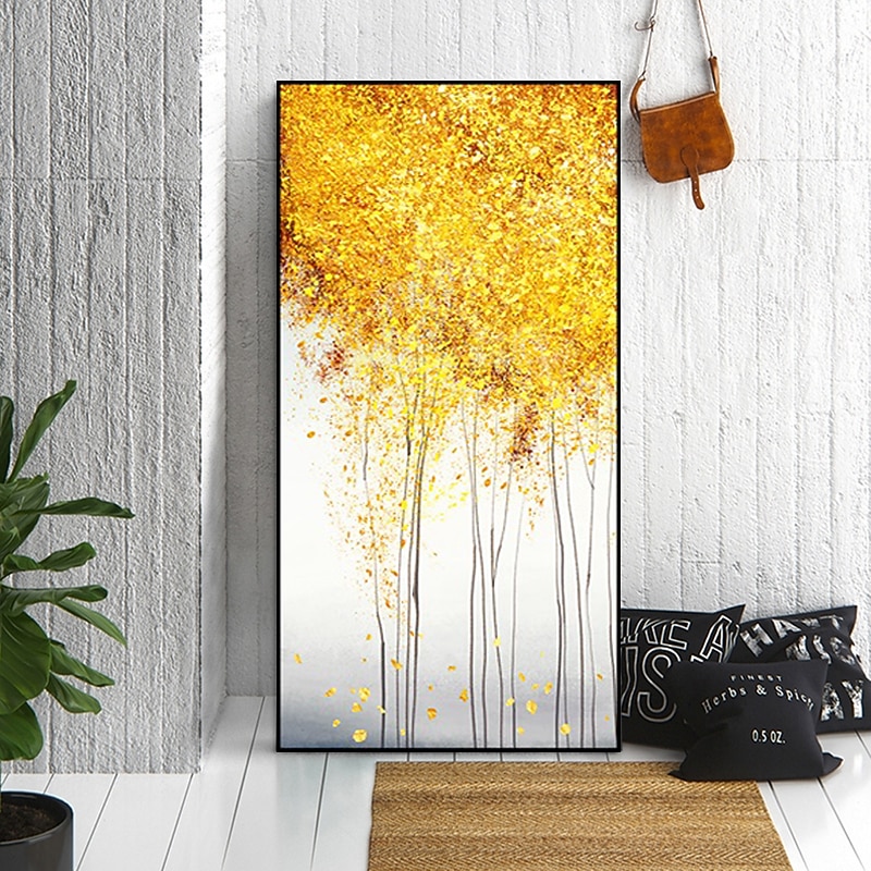 Gold Botanical Oil Painting Canvas Wall Art Decoration Modern Abstract Golden Fortune Tree for Home Decor Rolled Frameless Unstretched Painting2