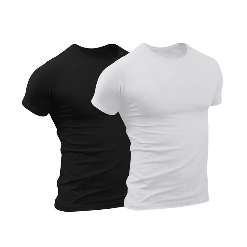 2 Pieces  Men's Set Crew Neck T shirt Tee Solid Color White&Blue White Green Black+Army Green Navy Blue+Black Dark Grey+Army Green Print Casual Holiday Short Sleeve Clothing Apparel Sports Fashion4