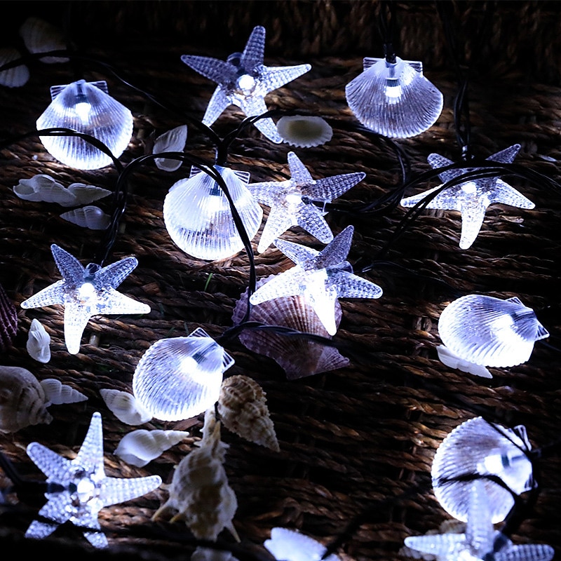 Solar Starfish Shell String Lights Ocean Theme 12m-100LED 7m-50LED 6.5m-30LED Outdoor Waterproof Garland Lights Christmas Party Wedding Holiday Garden Home Decoration2