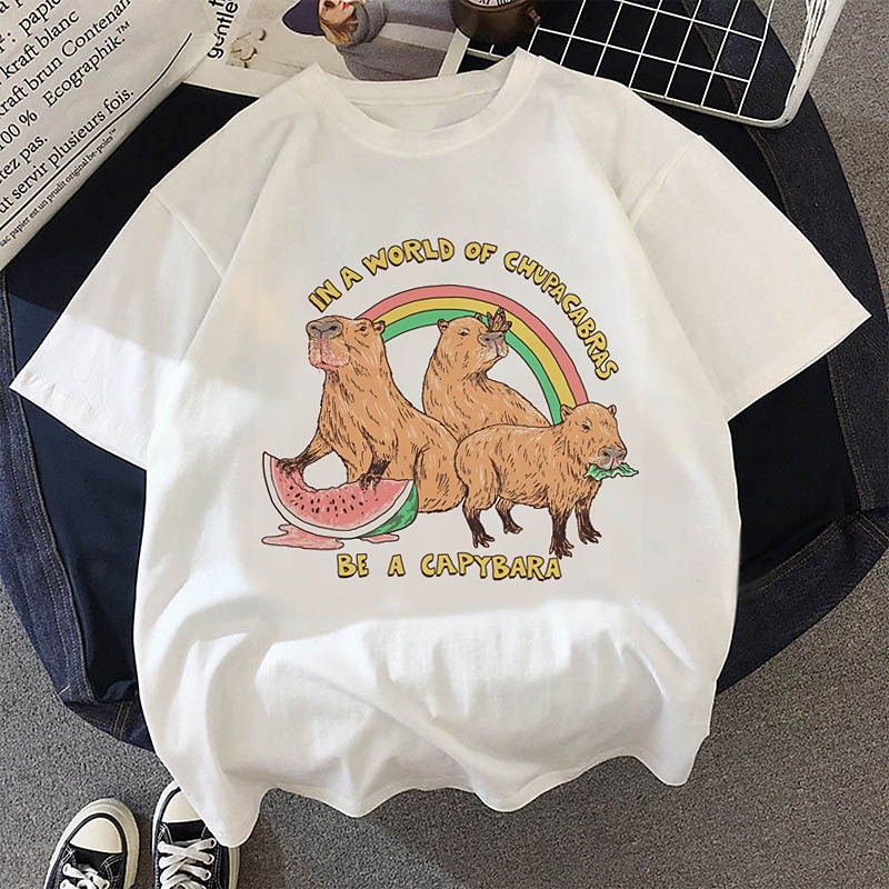 Animal Capybara T-shirt Anime Cartoon Anime Classic Street Style For Couple's Men's Women's Adults' Hot Stamping Casual Daily
