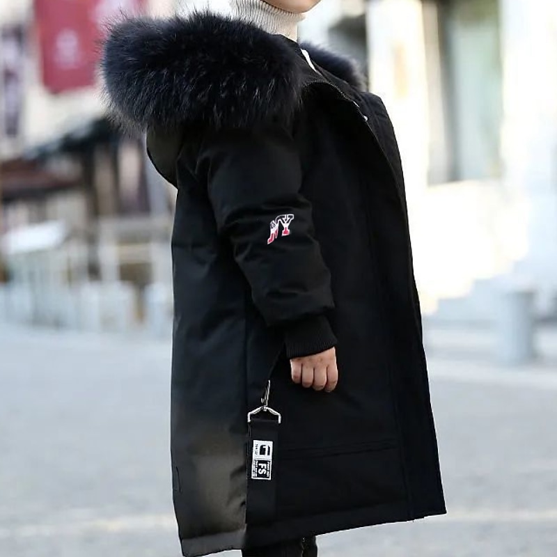 Kids Boys' Down Coat Puffer Jacket Outerwear Graphic Long Sleeve Zipper Pocket Coat Outdoor Cotton Cool Daily Black Green Fall Winter 7-13 Years4