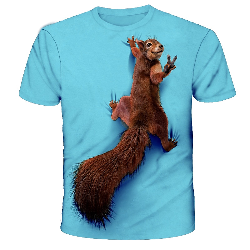 Men's Graphic Animal Squirrel T Shirt Tee Funny T Shirts Short Sleeve T shirt 3D Print Round Neck Shirt Streetwear Exaggerated Designer Daily Holiday Sea Blue White Yellow Clothing Apparel S M L XL4