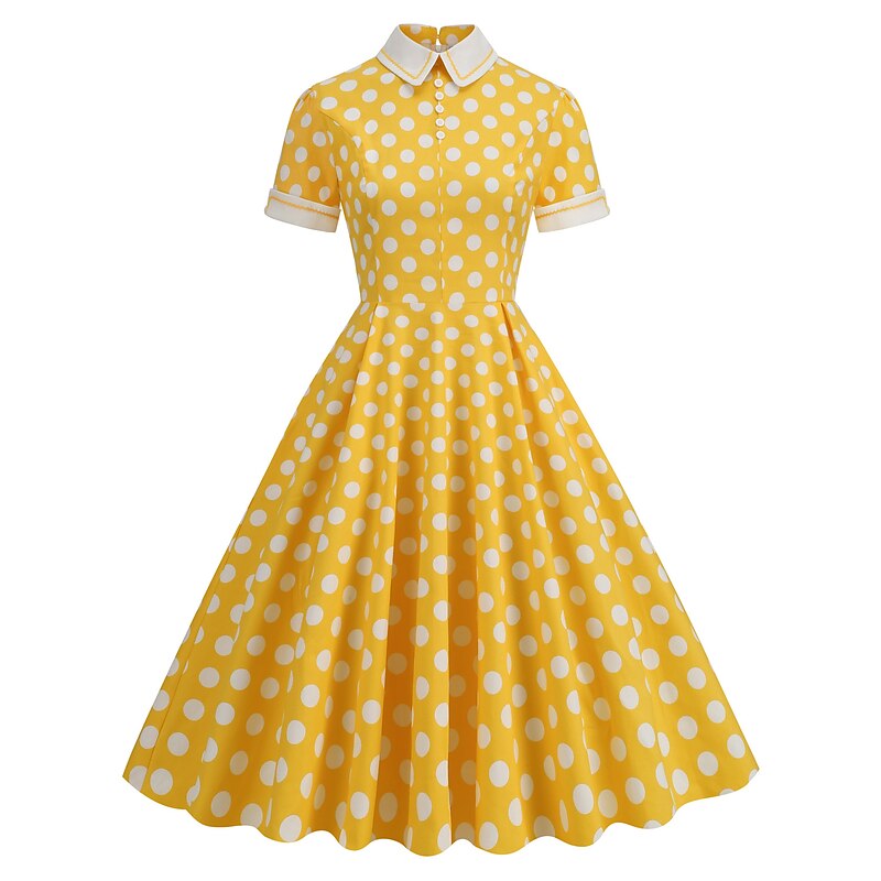 Polka Dots Retro Vintage 1950s Grease Outfits Vacation Dress Flare Dress Women's Costume Vintage Cosplay Daily Wear Short Sleeve Dress Carnival4