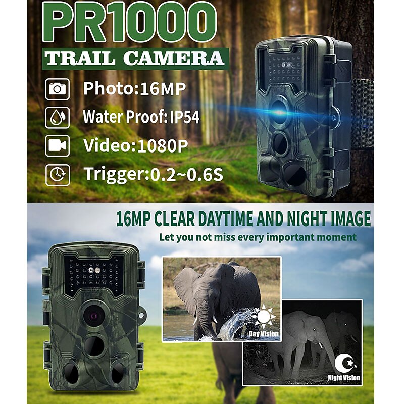 PR1000 Trail Camera 1080P HD Video Wildlife Hunting Cam 16MP Infrared Night Vision PIR Sensor Outdoor IP54 Waterproof Camcorder2