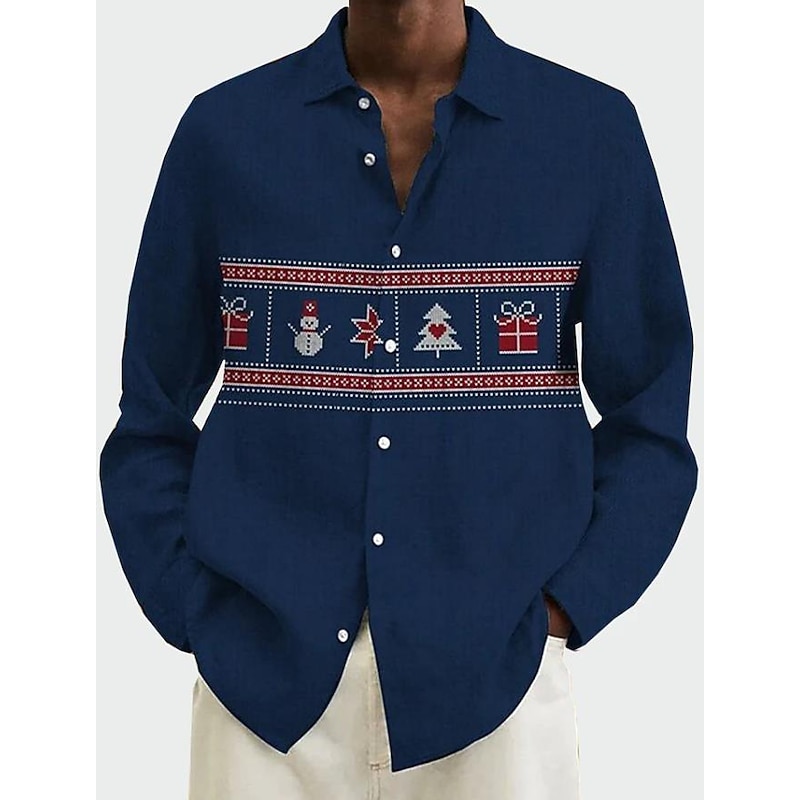 Christmas Men's Christmas Scene Printed Shirts Shirts Santa Claus Elk Turndown Green Blue White+Gray Dusty Blue Red 3D Print Outdoor Long Sleeve Button-Down Print Clothing Apparel Fashion Designer4