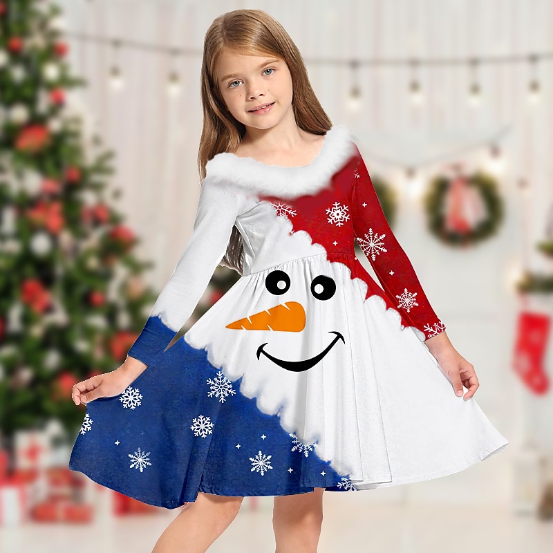 Kids Girls' Dress Casual Dress Above Knee Dress Fur Trim Long Sleeve Adorable Dress 2-13 Years Winter Green Blue Wine2