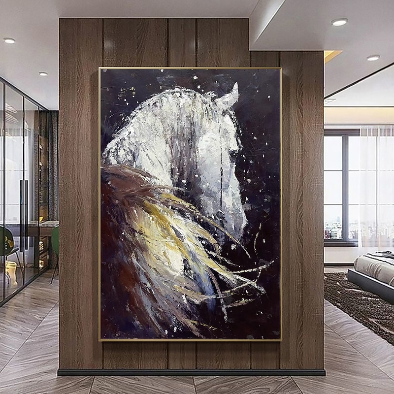 Animal Oil Painting Black and White Horse Wall Art Canvas Decoration Modern  for Home Decor Rolled Frameless Unstretched Painting4
