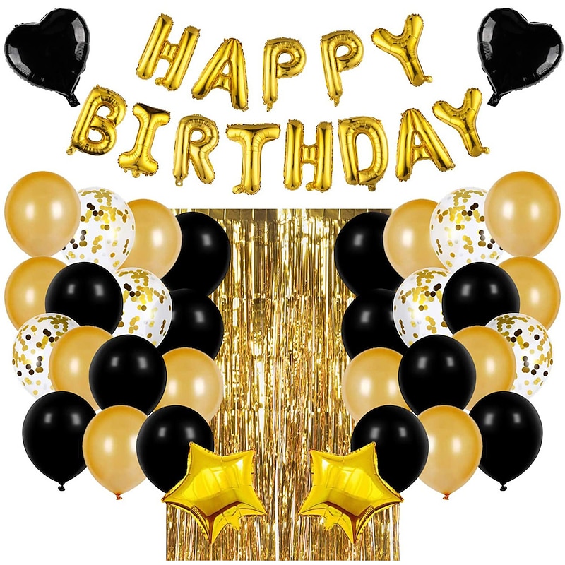 16 Inch Black Gold Happy Birthday Letter Suit Black Gold Balloon Birthday Party Atmosphere Suit2