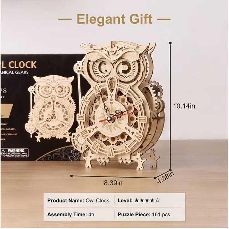 3D Wooden Puzzle For Adults Owl Clock Model Kit Desk Clock Home Decor Unique Gift For Kids On Birthday/Festival Day4