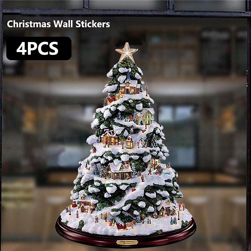 4 Pieces Christmas Window Wall Stickers Crystal Ornaments Paste Removable Christmas Tree Window Stickers Rotating Sculpture Train Decoration Santa Claus Christmas Decoration for Home Decor2