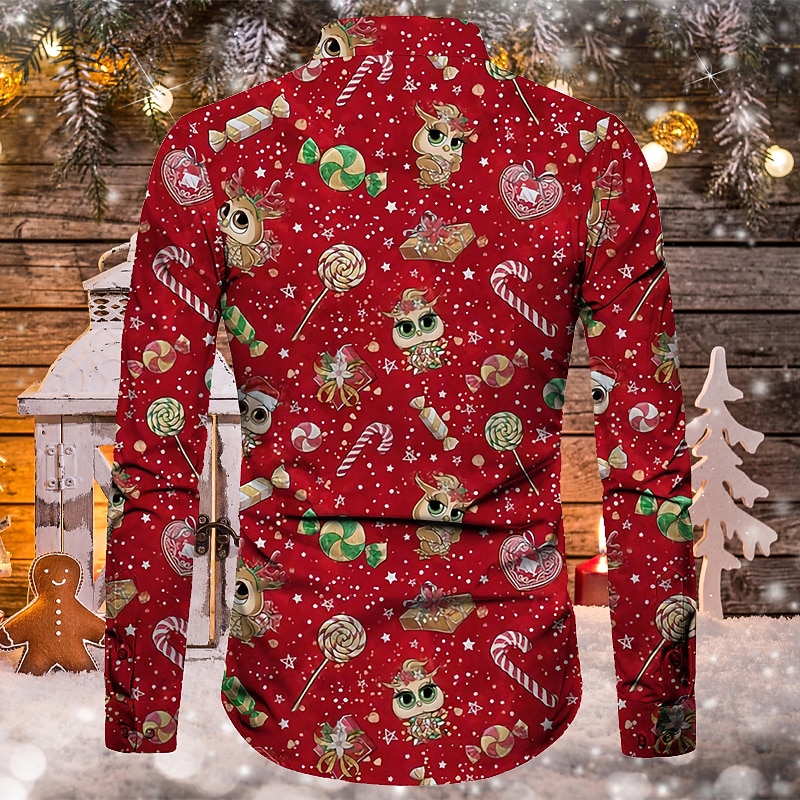 Christmas Men's Christmas Scene Printed Shirts Graphic Shirts Prints Turndown Wine Green Red Beige 3D Street Long Sleeve Button Clothing Apparel Cotton Button-Down2