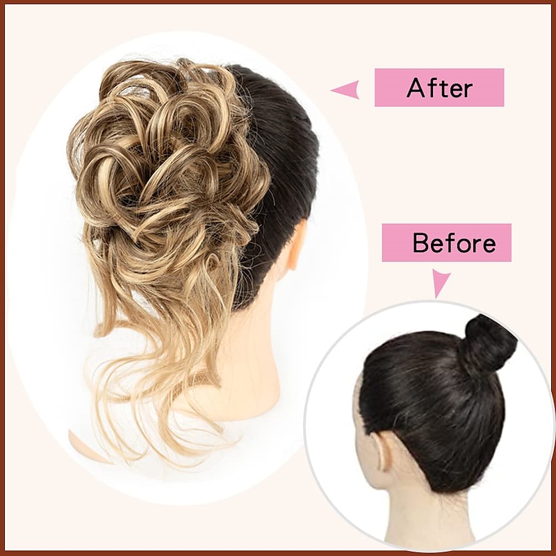 Messy Hair Bun Hairpiece for Women Clip in Claw Hair Pieces Synthetic Chignon Super Long Tousled Updo Hair Bun Extensions Wave Curly Hairpieces for Daily Wear(12/24)4