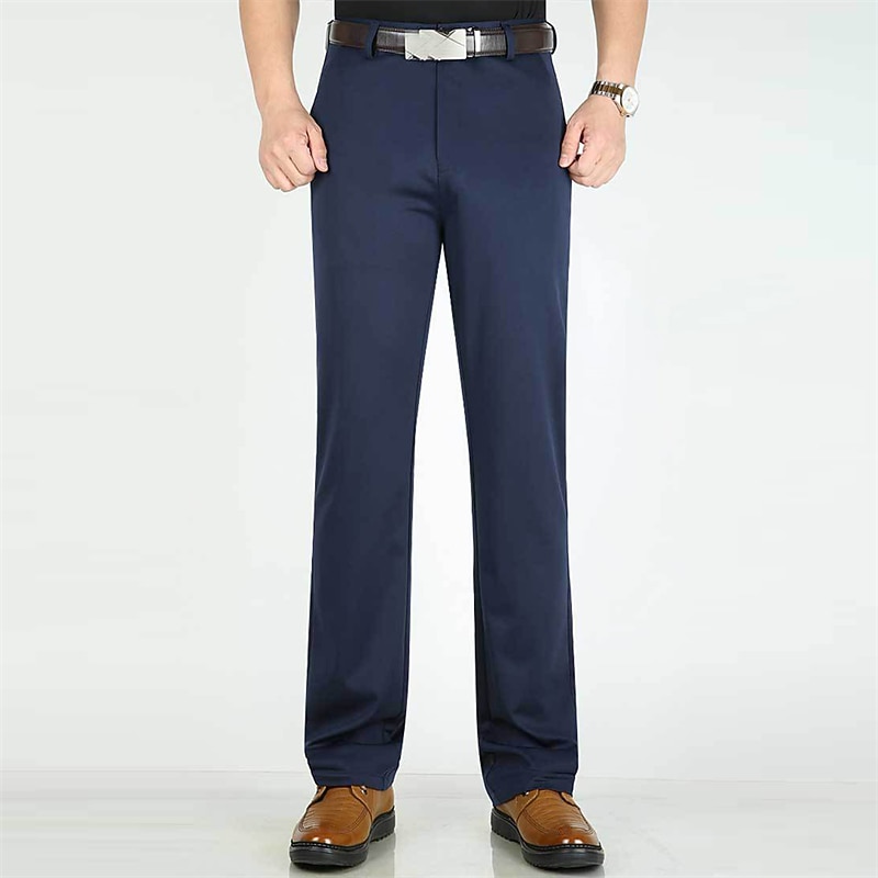 Men's Dress Pants Trousers Pocket Plain Comfort Warm Wedding Business Casual Retro Vintage Classic Wine Khaki Stretchy