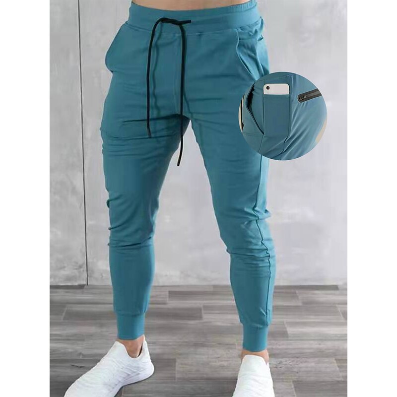 Men's Joggers Sweatpants Drawstring Zipper Pocket Bottoms Athleisure Winter Breathable Soft Sweat wicking Fitness Basketball Running Regular Fit Sportswear Activewear Solid Colored Black White Blue