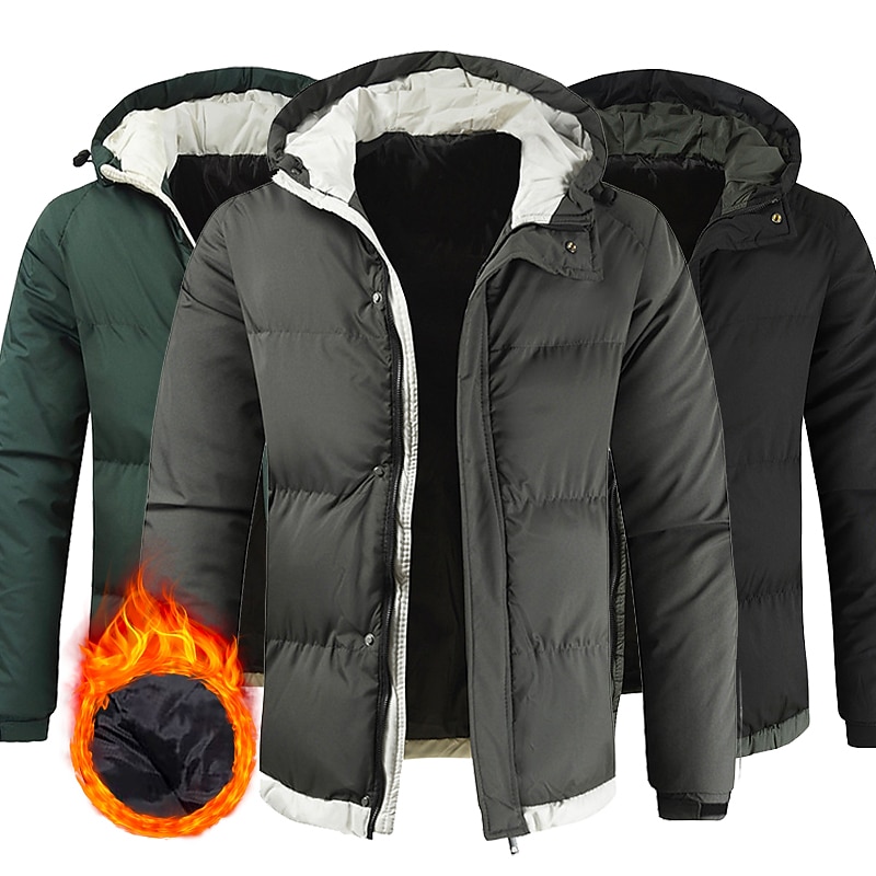 Men's Parka Warm Work Daily Wear Pure Color Outerwear Clothing Apparel Casual Casual Daily Green Black White