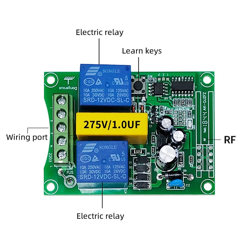 Motor Remote Control Switch Ac220V 2Ch Rf Wireless Remote Control Switch / Motor Up Stop Down /3 Button Remote /433Mhz Wireless Switch Transmitter with Receiver Learning Functional2