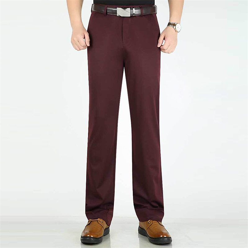 Men's Dress Pants Trousers Pocket Plain Comfort Warm Wedding Business Casual Retro Vintage Classic Wine Khaki Stretchy4