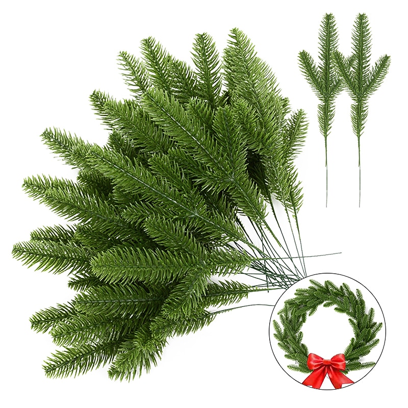 5/10pc Christmas Pine Needle Branches Fake Plant Christmas Tree Ornament Decorations for Home DIY Wreath Gift Box Wedding Flowers2