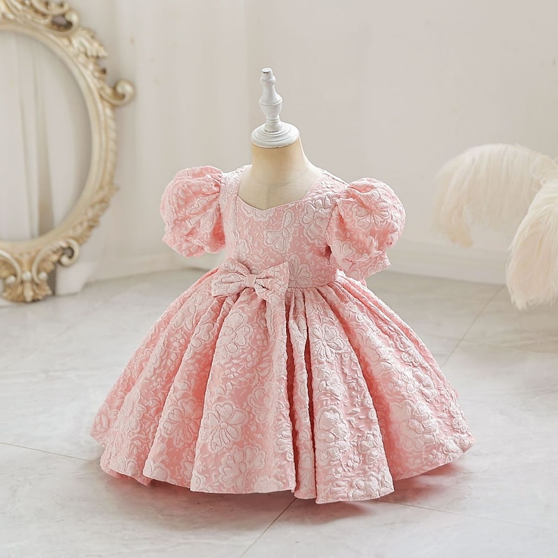 Toddler Girls' Party Dress Solid Color Party Dress Midi Dress Formal Pleated V Neck Short Sleeve Active Dress 3-7 Years Summer Blue3