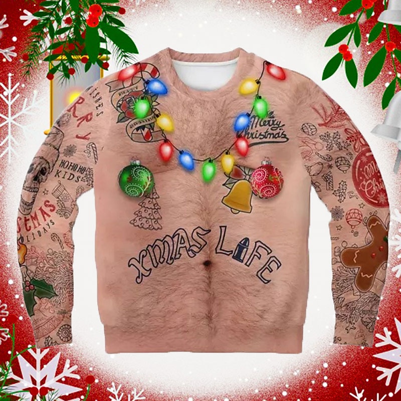 Men's Unisex Graphic Prints Ugly Christmas Sweatshirt Sweatshirt Pullover Lightweight Hoodie Long Sleeve Sweatshirt Crew Neck Christmas Designer Casual 3D Print Daily Sports Holiday Print Spring2