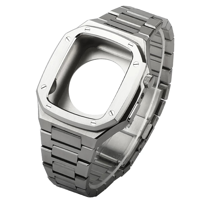 Link Bracelet Compatible with Apple Watch band 40mm 41mm 44mm 45mm with Case Men Butterfly Buckle Stainless Steel Strap Replacement Wristband for iwatch Series 9 8 7 6 5 4 SE4