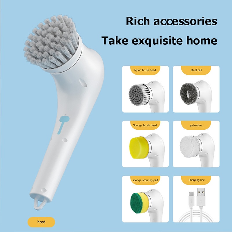 5 In 1 Electric Cleaning Brush Bathroom Kitchen Wash Brush USB Handheld Bathtub Sink Brush Automatic Window Cleaning Brush Tool3