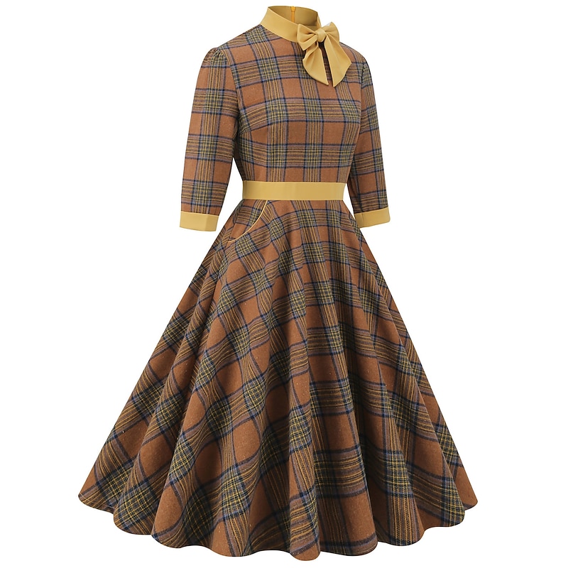 Retro Vintage 1950s Vacation Dress Flare Dress Women's Costume Vintage Cosplay Daily Wear 3/4 Length Sleeve Dress Carnival4