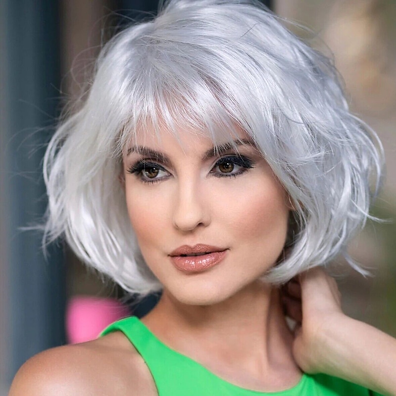 Chemical Fiber Wig European and American Wig Female Short Hair Silver Gray Mechanism Wavy Head Wig Full Head Wig4