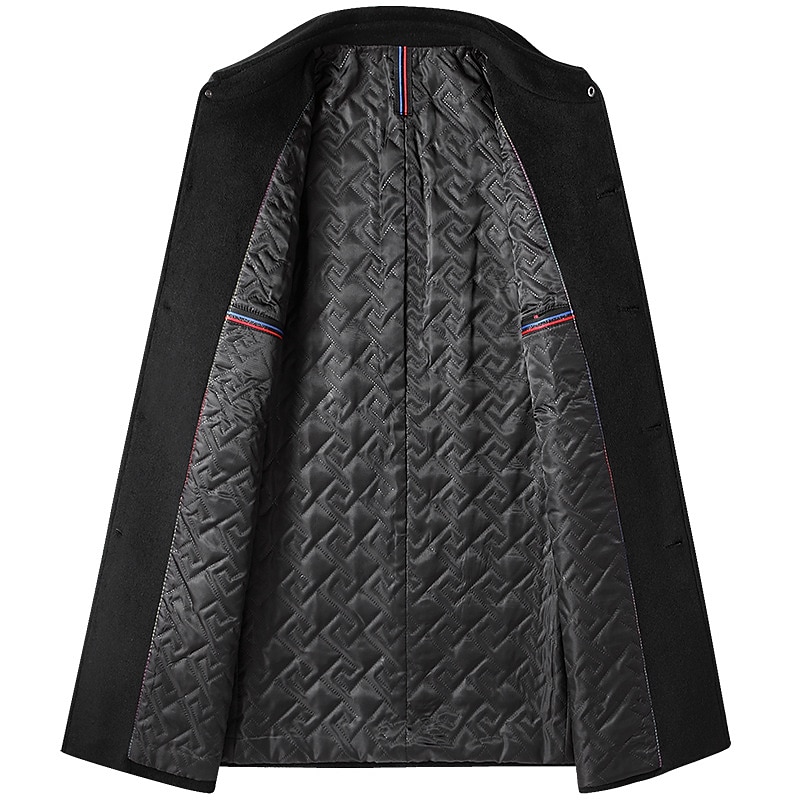 Men's Winter Coat Wool Coat Overcoat Vacation Business Winter Wool Thermal Warm Outdoor Outerwear Clothing Apparel Fashion Warm Ups Solid Colored Pocket Lapel Single Breasted3