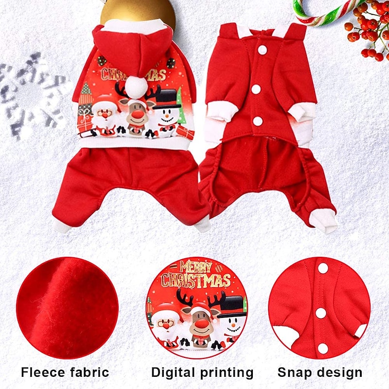 Dog Costume,Dog Cat Coat Santa Claus Elk Snowman Stylish Ordinary Christmas Winter Dog Clothes Puppy Clothes Dog Outfits Warm Red Costume Dog Cat Costume for christmas2